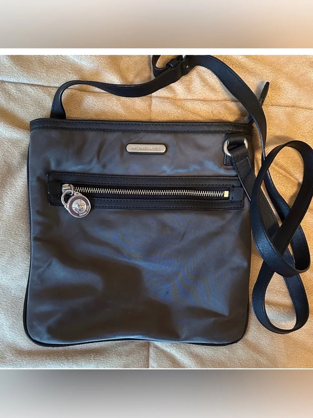 Michael Kors Gray Nylon Crossbody Messenger Bag with Silver Hardware